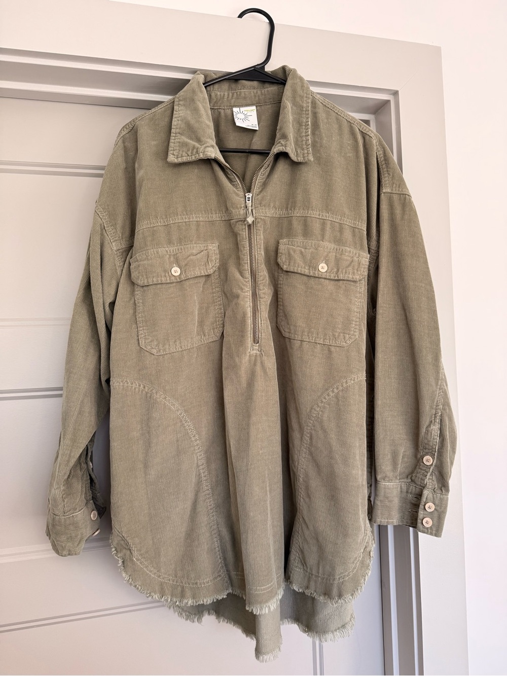 aerie Women's Olive Corduroy Half-Zip Shirt Jacket